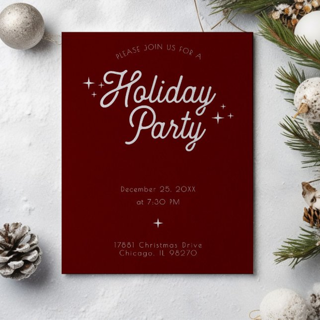 Moderne Minimalistische Maroon Red Holiday Party Einladung (Von Creator hochgeladen)