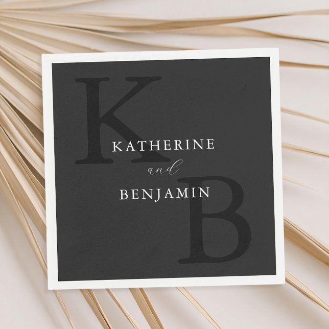 Moderne Minimalistische Matte Black Monogram Weddi Serviette (Von Creator hochgeladen)
