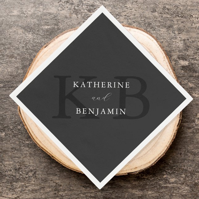 Moderne Minimalistische Matte Black Monogram Weddi Serviette (Von Creator hochgeladen)