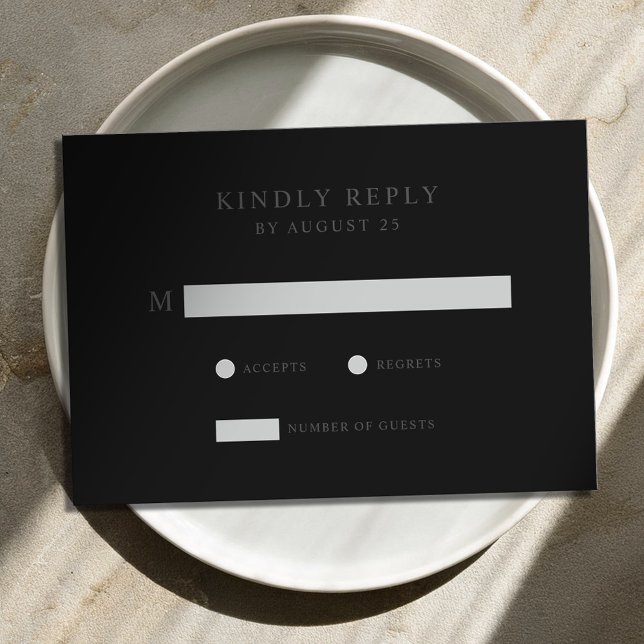 Moderne Minimalistische Matte Black Wedding RSVP Karte (Von Creator hochgeladen)