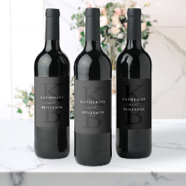 Moderne minimalistische matte schwarze Monogramm-H Weinetikett