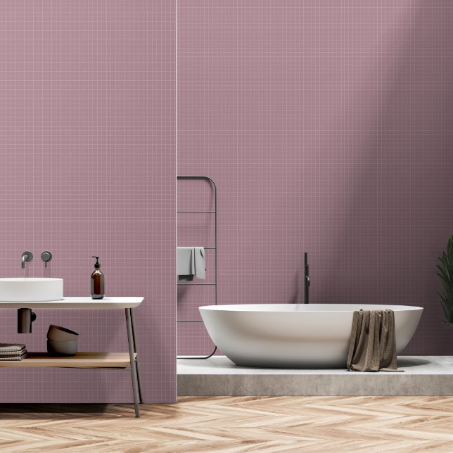 Moderne Minimalistische Mauve Checkered Zuhause Wa Tapete (Badezimmer)