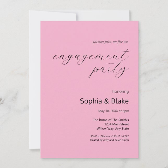 Moderne Minimalistische Mauve Pink-Engagement-Part Einladung (Vorderseite)