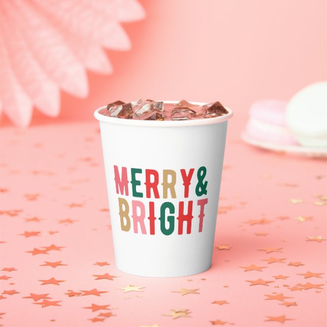 Moderne Minimalistische Merry & Bright Script Pappbecher (Insitu)
