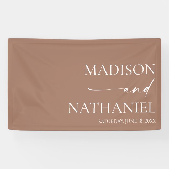 Moderne Minimalistische Mocha Mousse Wedding Banner (Horizontal)