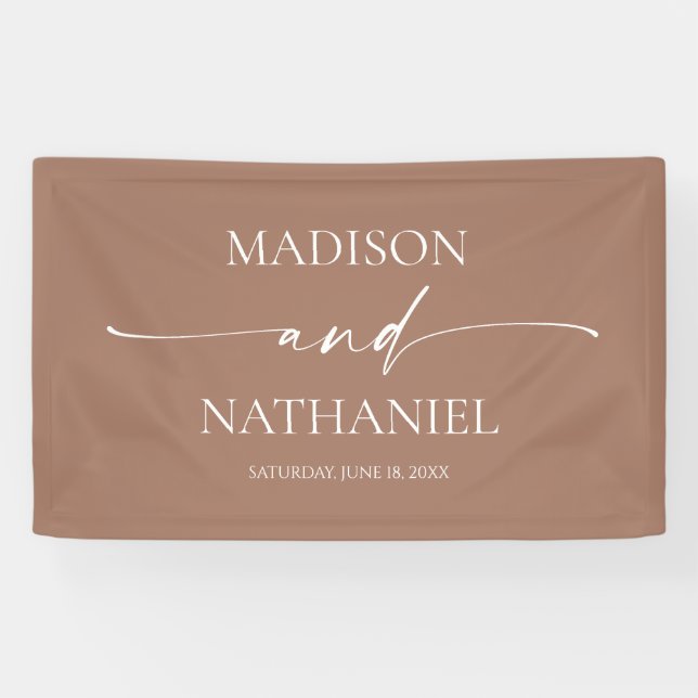 Moderne Minimalistische Mocha Mousse Wedding Banner (Horizontal)