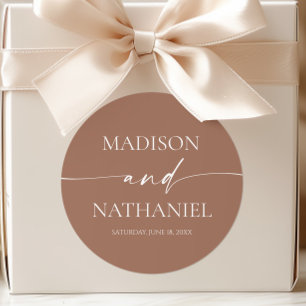 Moderne Minimalistische Mocha Mousse Wedding Runder Aufkleber
