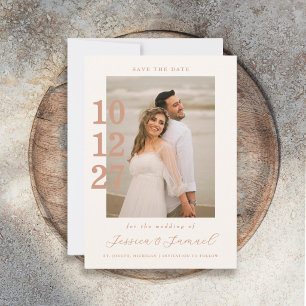 Moderne Minimalistische Mocha Script Foto Hochzeit Save The Date