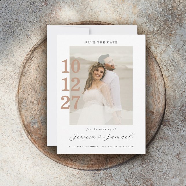 Moderne Minimalistische Mocha Script Foto Hochzeit Save The Date (Von Creator hochgeladen)