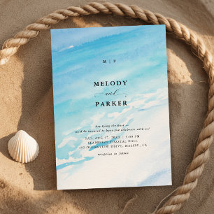 Moderne Minimalistische Mongram Beach Hochzeit Einladung