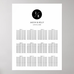 Moderne, Minimalistische Mongram Hochzeitstabelle Poster