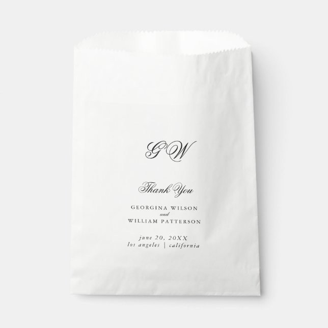 Moderne Minimalistische Mongram Script-Hochzeit Geschenktütchen (Vorderseite)