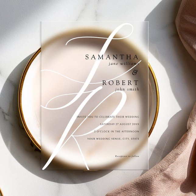 Moderne Minimalistische Monogram Black and White W Acryleinladungen (Von Creator hochgeladen)