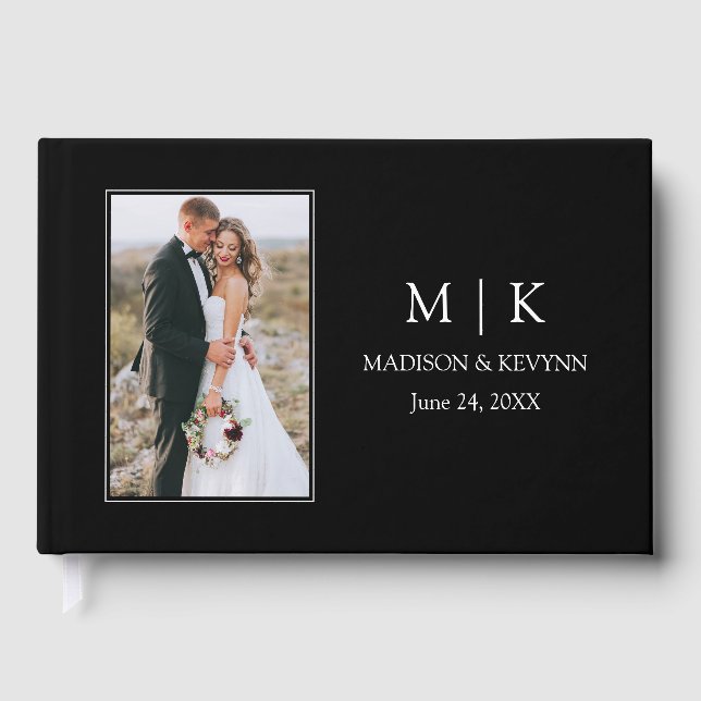 Moderne Minimalistische Monogram Couple Foto Weddi Gästebuch (Vorderseite)