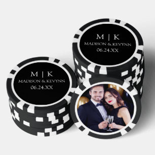 Moderne Minimalistische Monogram Couple Foto Weddi Pokerchips
