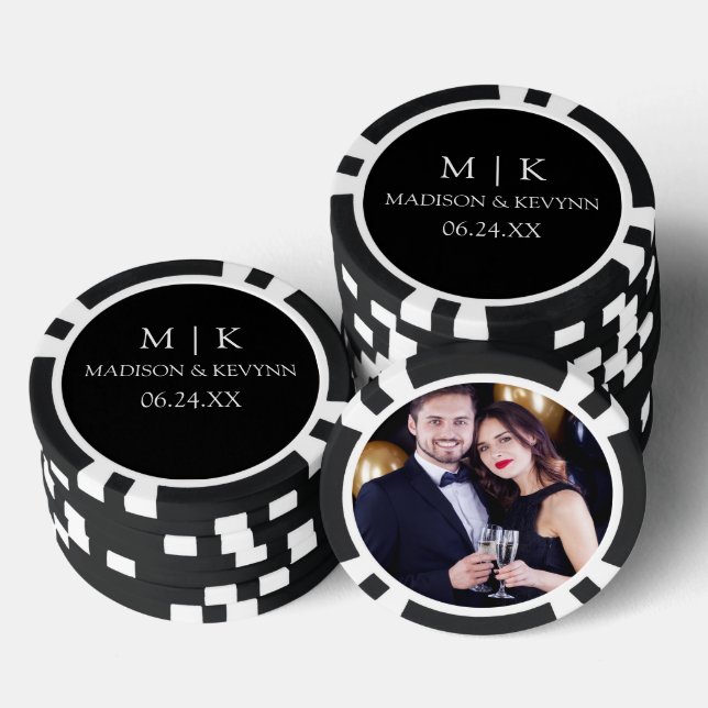 Moderne Minimalistische Monogram Couple Foto Weddi Pokerchips (Stapel)