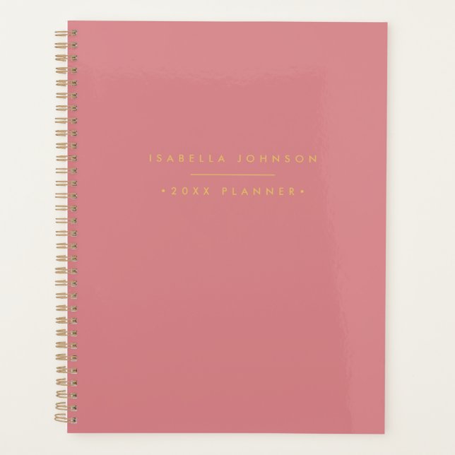 Moderne Minimalistische Monogram Girly | Rosa Gold Planer (Vorderseite)