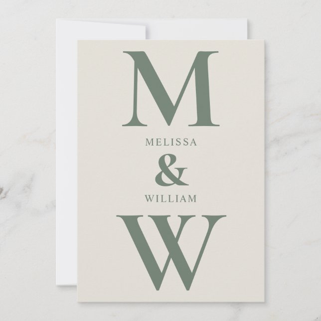 Moderne Minimalistische Monogram Green Champagne H Einladung (Vorderseite)
