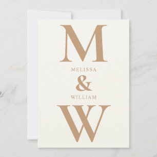 Moderne Minimalistische Monogram Ivory Tan Wedding Einladung