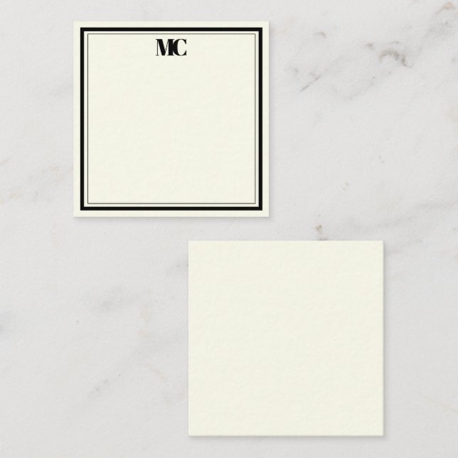 Moderne Minimalistische Monogram-Zwei-Border-Creme Mitteilungskarte (Vorne/Hinten)