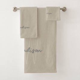 Moderne Minimalistische Monogramm Beige Skriptbeze Badhandtuch Set