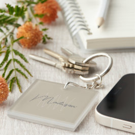 Moderne Minimalistische Monogramm Beige Skriptbeze Schlüsselanhänger