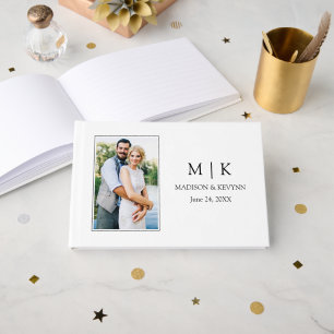Moderne Minimalistische Monogramm-Foto-Hochzeit Gästebuch