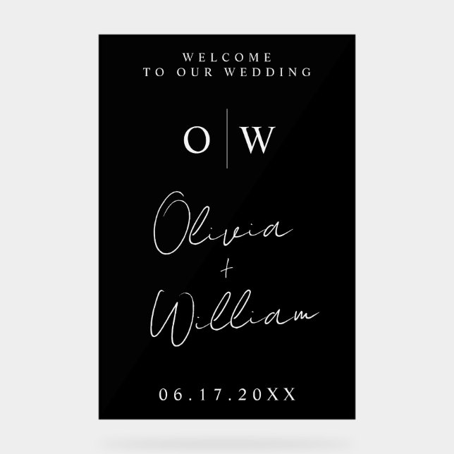 Moderne Minimalistische Monogramm-Hochzeit Acrylschild (Vorderseite)