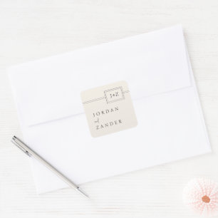 Moderne Minimalistische Monogramm-Hochzeit in Elfe Quadratischer Aufkleber