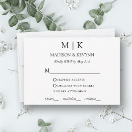 Moderne Minimalistische Monogramm-Hochzeit RSVP Karte