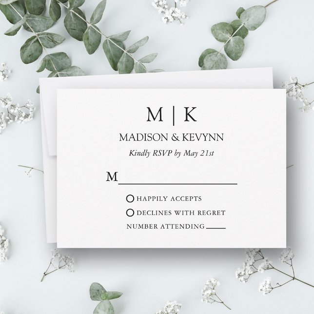 Moderne Minimalistische Monogramm-Hochzeit RSVP Karte (Customize to change text size, style or background color.)