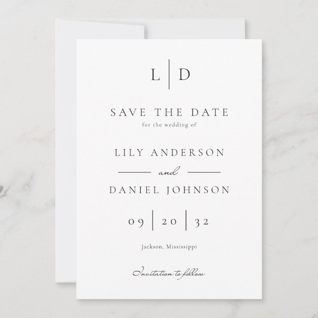 Moderne Minimalistische Monogramm-Hochzeit Save The Date (Vorderseite)