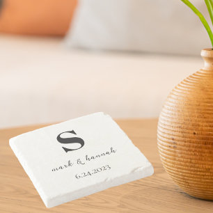 Moderne Minimalistische Monogramm-Hochzeit Steinuntersetzer