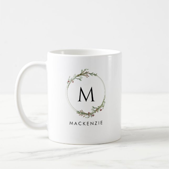 Moderne minimalistische Monogramm-Kranz-Kaffeetass Kaffeetasse (Links)