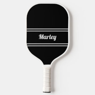 Moderne Minimalistische Monogramm Name Schwarz-wei Pickleball Schläger