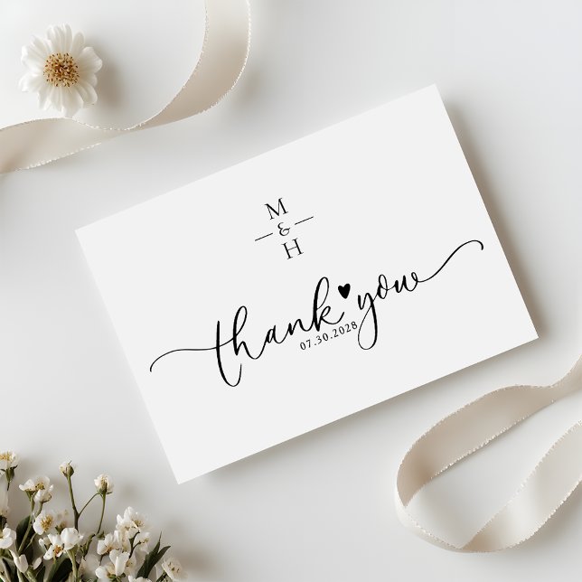 Moderne minimalistische Monogramm-Script-Herz-Hoch Dankeskarte (Von Creator hochgeladen)