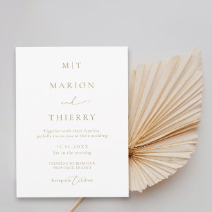 Moderne, minimalistische, monogramm-weiße Hochzeit Einladung