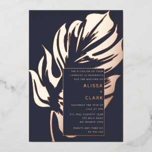 Moderne Minimalistische Monstera Leaf Hochzeit Folieneinladung