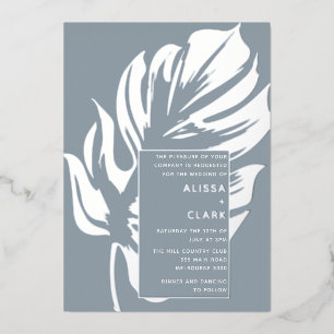 Moderne Minimalistische Monstera Leaf Wedding Fo Folieneinladung