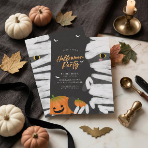 Moderne Minimalistische Mumien-Katz Halloween-Part Einladung