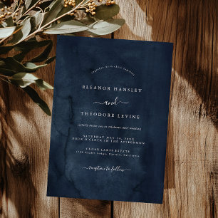 Moderne minimalistische Navy-Aquarell-Hochzeit Einladung