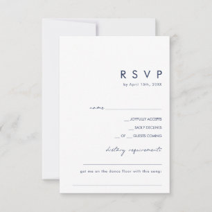 Moderne Minimalistische Navy Blue Diät/Song Reques RSVP Karte