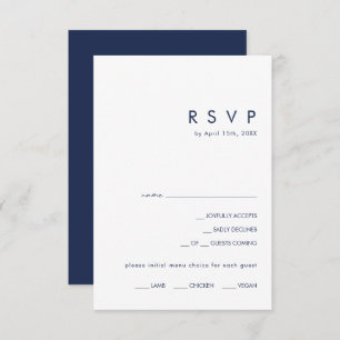 Moderne Minimalistische Navy Blue Menü RSVP Karte