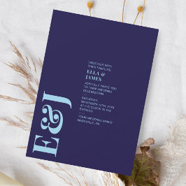 Moderne Minimalistische Navy Blue Monogram Wedding Einladung
