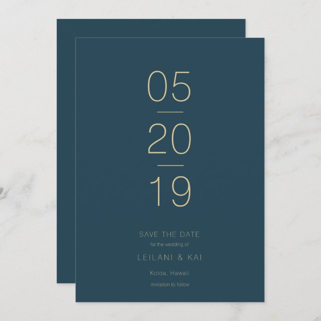 Moderne Minimalistische Navy Blue Save the Date Ca Einladung (Vorne/Hinten)