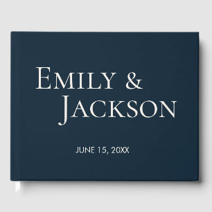 Moderne Minimalistische Navy Blue White Wedding Gästebuch