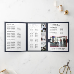 Moderne Minimalistische Navy & White Price Broschü Dreifach Gefaltete Karte