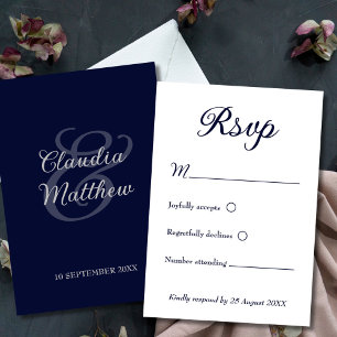 Moderne minimalistische navyblaue und weiße Hochze RSVP Karte