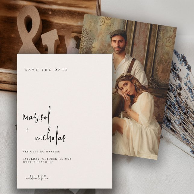 Moderne Minimalistische neutrale Foto-Hochzeit Save The Date (Von Creator hochgeladen)