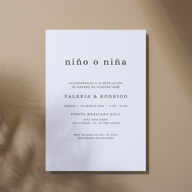 Moderne Minimalistische Nino oder Nina Spanische G Einladung (Von Creator hochgeladen)